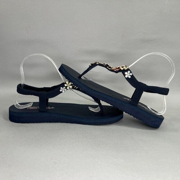 Skechers Cali Mediation Sandals Women's 9 Blue Happy Daisies Toe Post Flip Flops - Picture 7 of 13